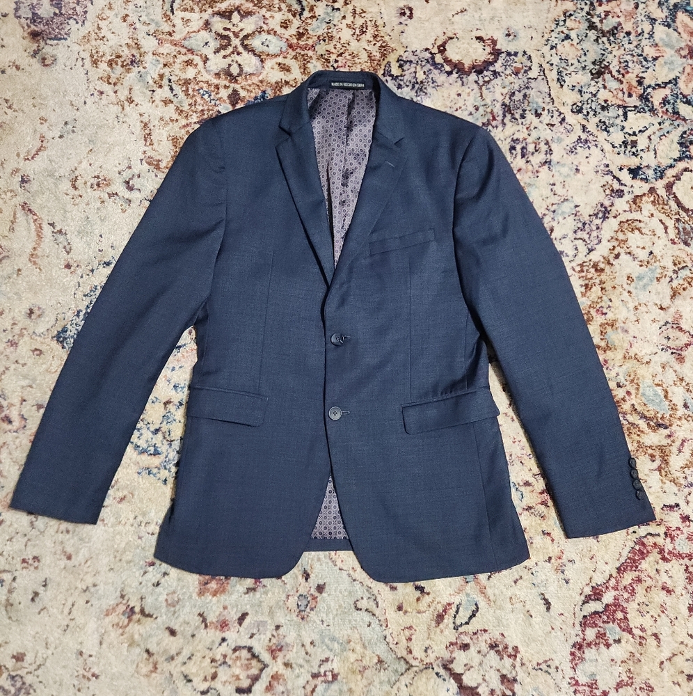 Penguin Mens Suit Jacket Wool Blend Notch Lapel Two Button Blazer Blue 38R